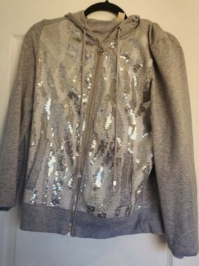 Michael Kors Silver Sequin Zip Hoodie S Euc